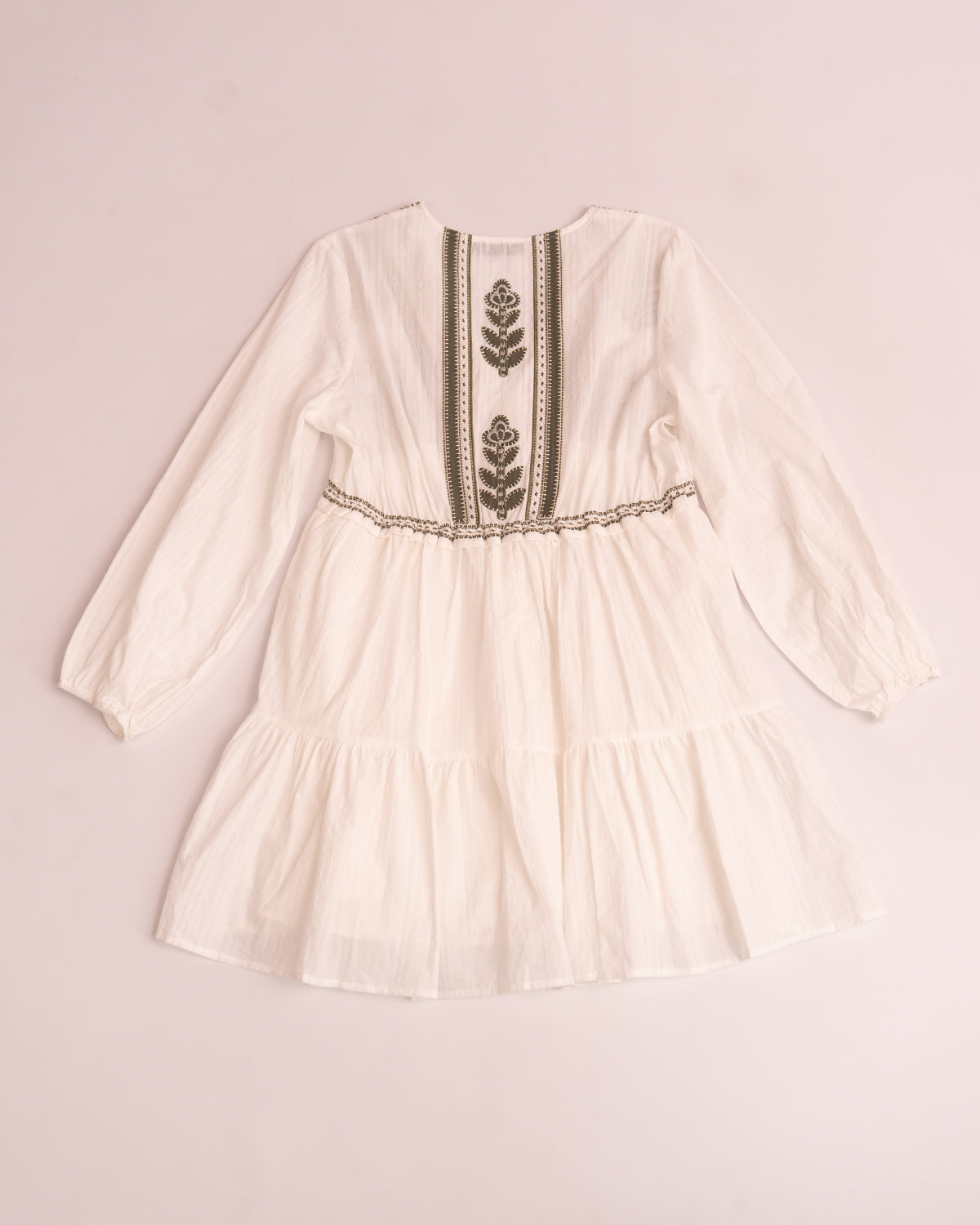 White Mini Dress with Green Stitch